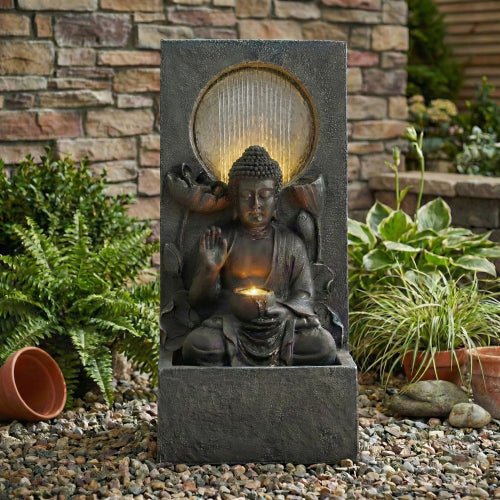 28" H Outdoor Buddha Waterfall Fountain - 🟢 Outdoor Decor available at Alpine Outlets in Denver