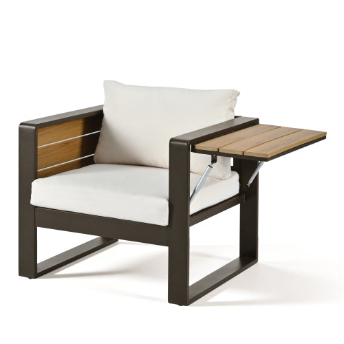 Large 4-Piece Aluminum Frame Outdoor Patio Furniture Set Beige Cushions