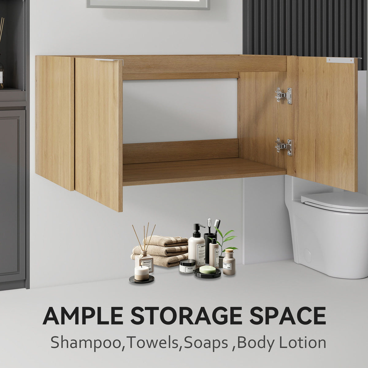Floating Bathroom Vanity Cabinet With Soft Close Double Doors, Spacious Interior Storage, Wall Mounted, Cabinet Only
