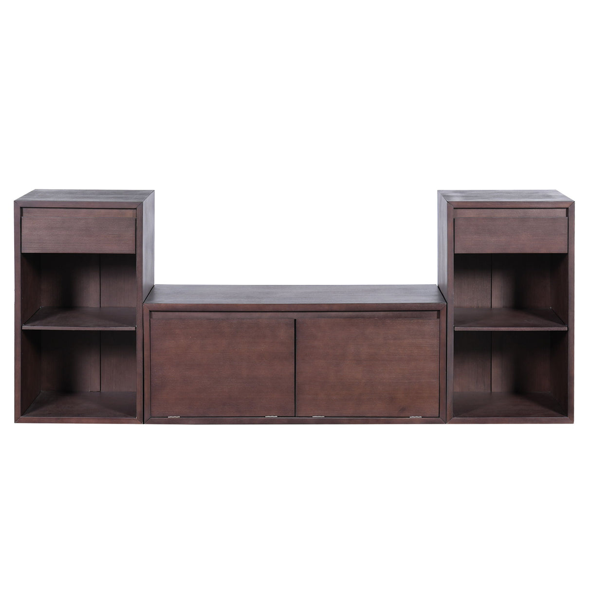 Entryway Storage Bench With Cushion, Drawers & Open Shelves