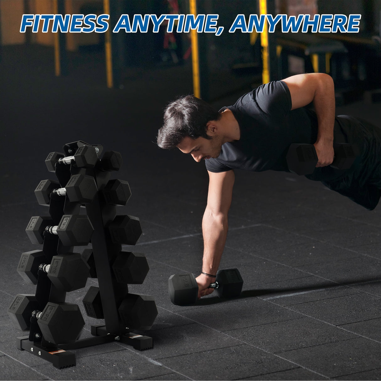 BalanceFrom 150LB Coated Hex Dumbbell Weight Set and A-Frame Storage Rack
