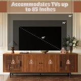 TV Stand, Media Console & Soft Closing Hinges, Adjustable Shelves, Slatted Doors - Walnut