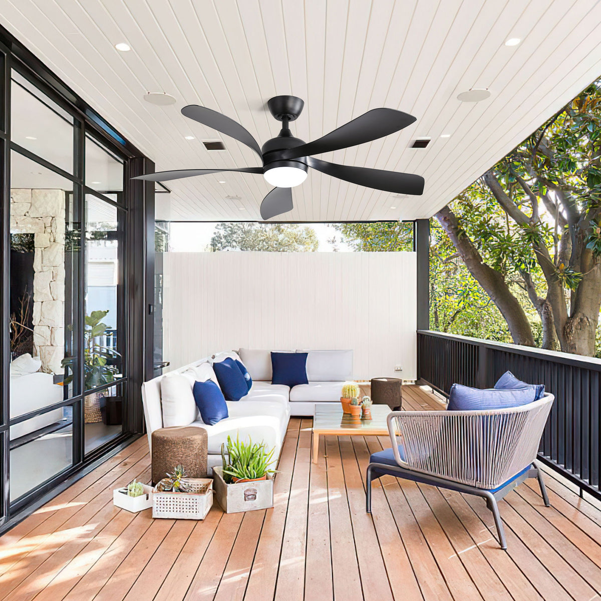 52" Ceiling Fan With 3 Color Dimmable LED Light, 5 Blades, Remote Control, Reversible DC Motor