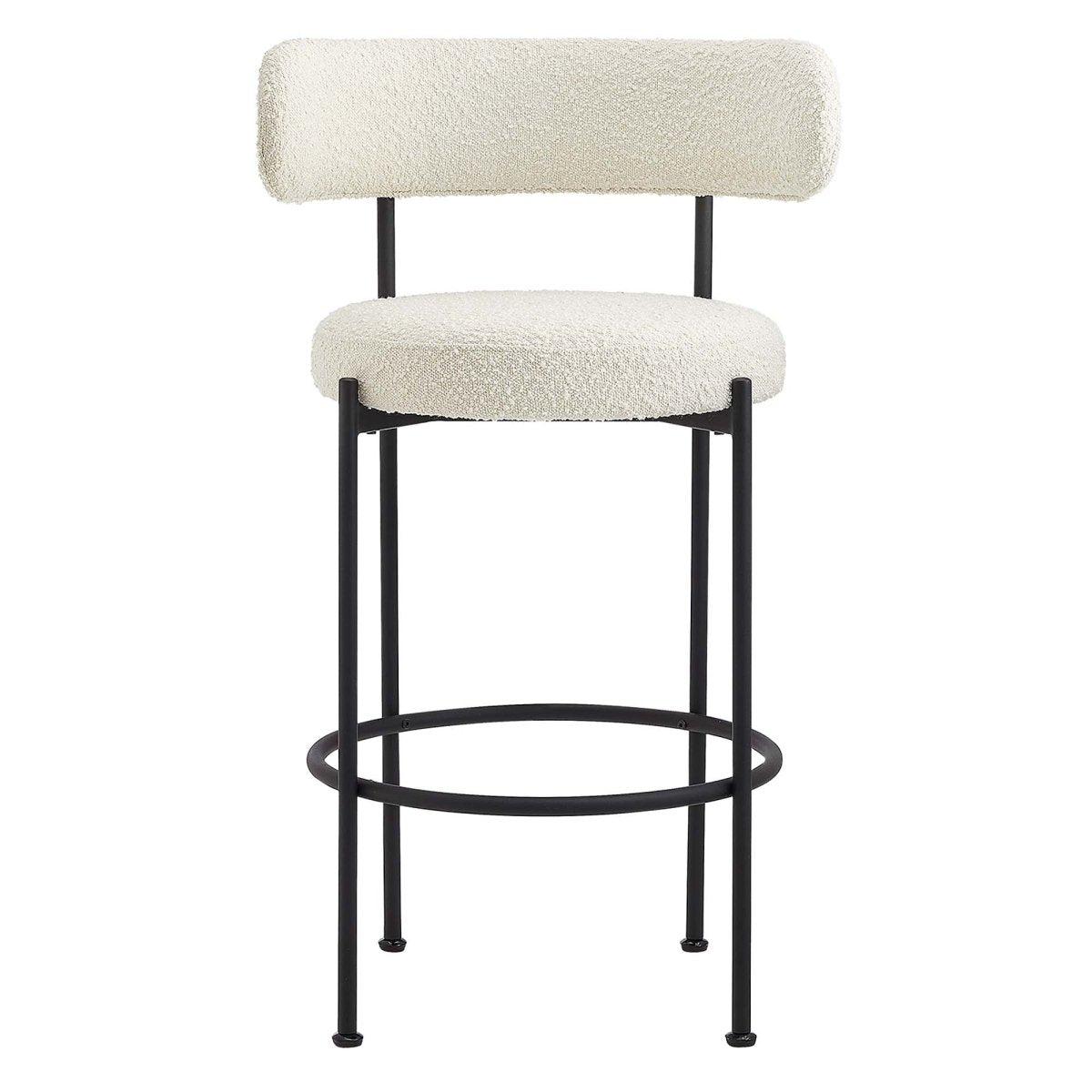 29 Inch Ivory and Black Curved Back Boucle Fabric Bar Stools Set of 2 - Stools available at Alpine Outlets in Denver