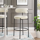 29 Inch Ivory and Black Curved Back Boucle Fabric Bar Stools Set of 2 - Stools available at Alpine Outlets in Denver
