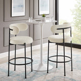 29 Inch Ivory and Black Curved Back Boucle Fabric Bar Stools Set of 2 - Stools available at Alpine Outlets in Denver