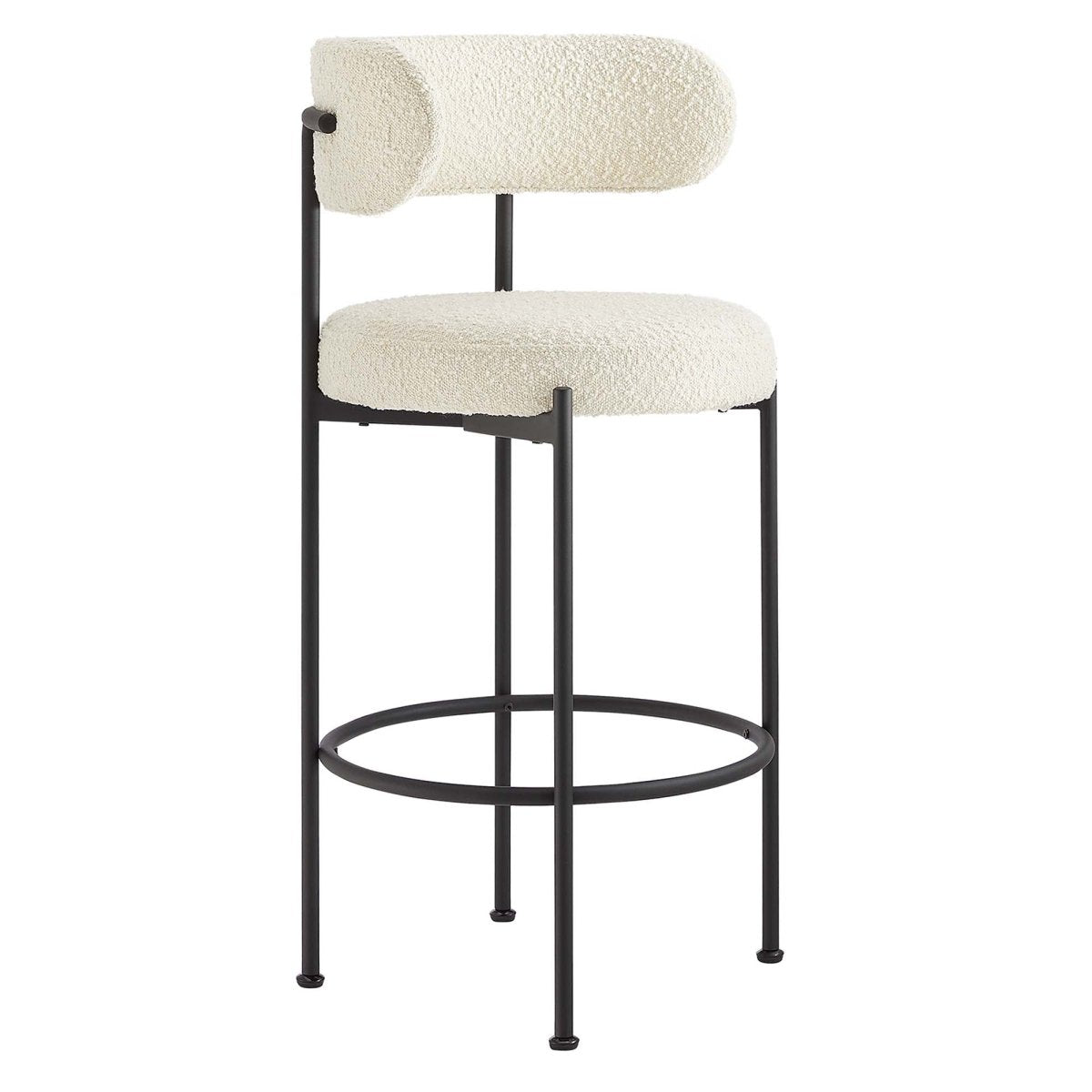 29 Inch Ivory and Black Curved Back Boucle Fabric Bar Stools Set of 2 - Stools available at Alpine Outlets in Denver