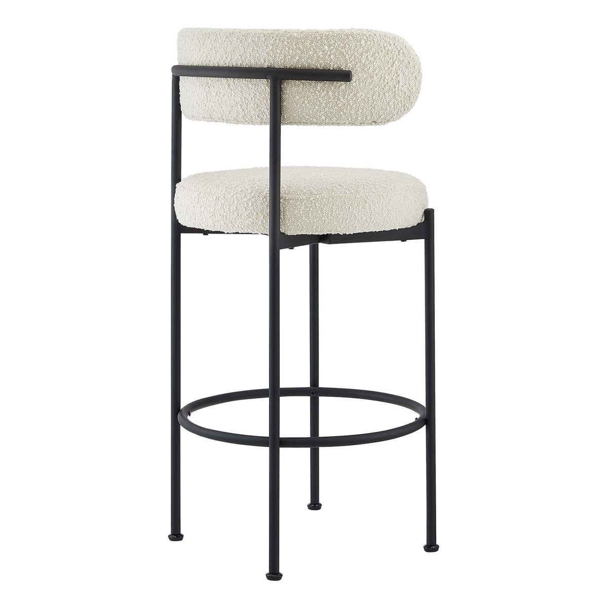 29 Inch Ivory and Black Curved Back Boucle Fabric Bar Stools Set of 2 - Stools available at Alpine Outlets in Denver