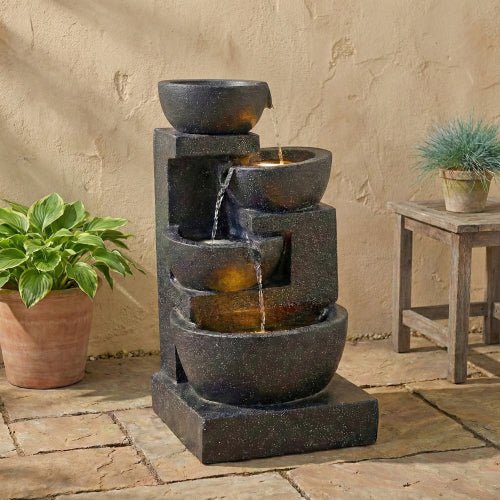 29 - Inch Terrazzo Style 4 - Tier LED Cascading Water Fountain - 🟢 Outdoor Decor available at Alpine Outlets in Denver