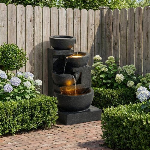 29 - Inch Terrazzo Style 4 - Tier LED Cascading Water Fountain - 🟢 Outdoor Decor available at Alpine Outlets in Denver