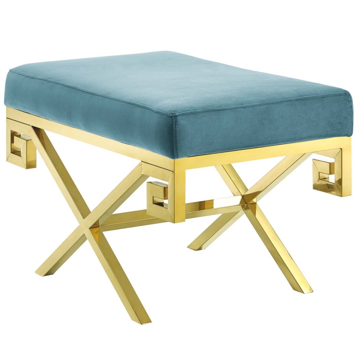 29 Inch Whimsical Greek Key Performance Velvet Bench - Benches available at Alpine Outlets in Denver