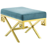 29 Inch Whimsical Greek Key Performance Velvet Bench - Benches available at Alpine Outlets in Denver
