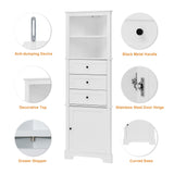 Tall Storage Cabinet With 3 Drawers And Adjustable Shelves For Bathroom