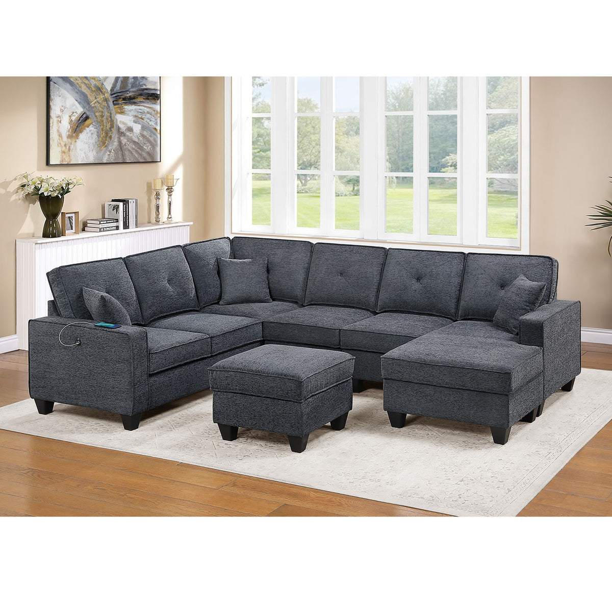 5 Piece Sectional Set With USB Port And Ottoman