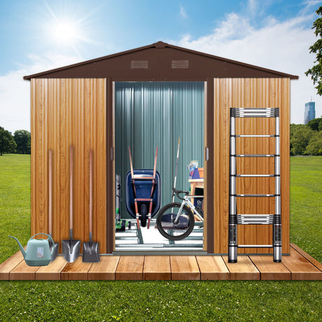 Outdoor Metal Storage Shed Garden Building Heavy Duty with Floor Base