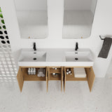 Floating Double Sink Bathroom Vanity With Extra Large Storage, Integrated Sink, Soft Close Doors, Wall Mounted Bath Vanity - Glossy White / Light Oak