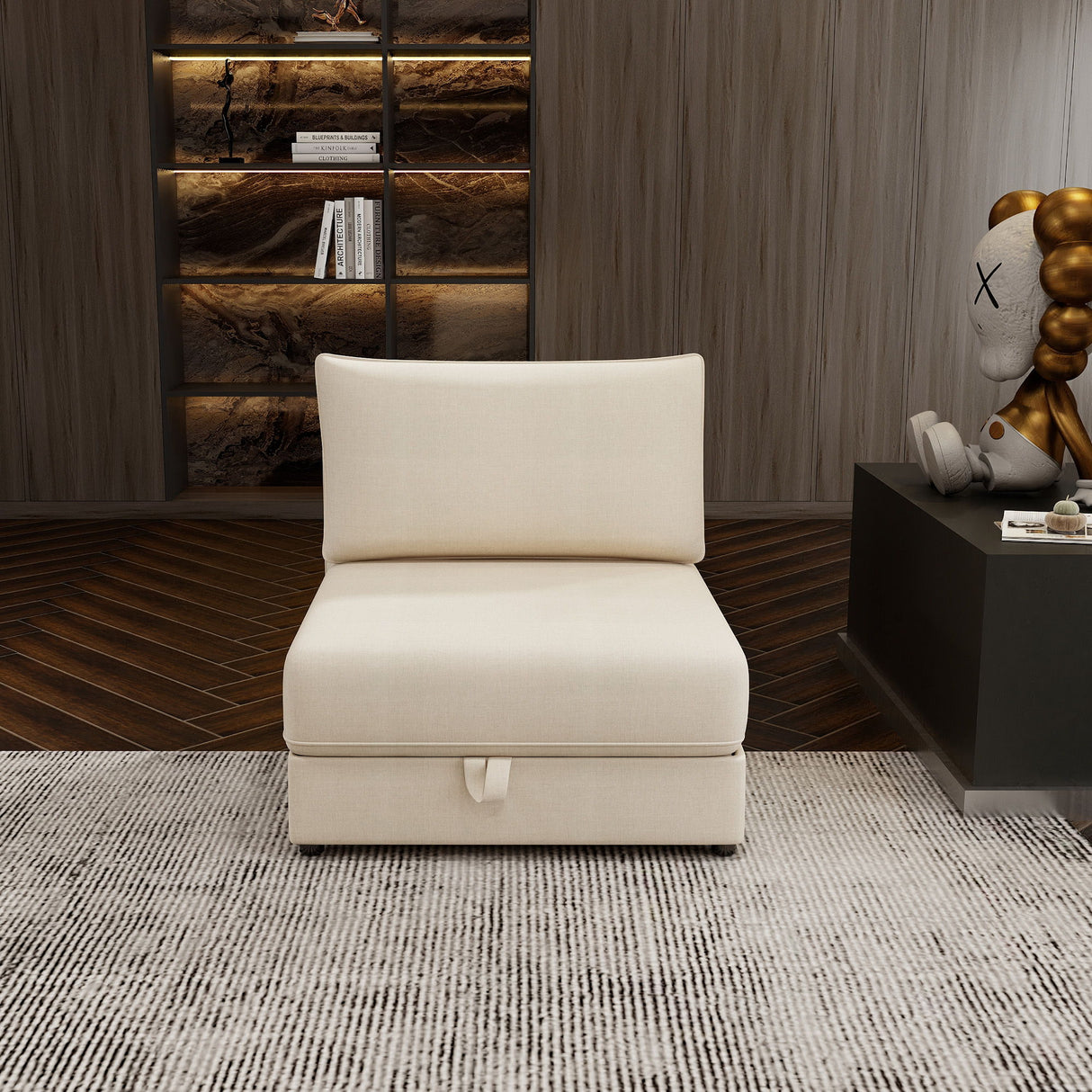 Modular Sectional Sofa With Storage, Convertible 2 Seater Sleeper Sofa - Beige