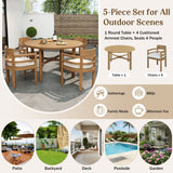 5 Piece Round Patio Table & Cushioned Armrest Chairs, Outdoor Dining Set With Umbrella Hole