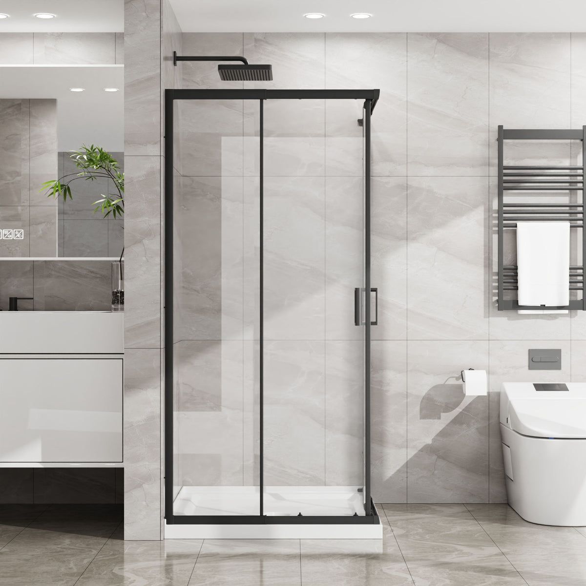 Corner Sliding Shower Door Combo With Base (No Drain Kit)