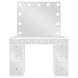 Winona - Makeup Vanity Set With Bulb Lit Mirror And Upholstered Stool - White