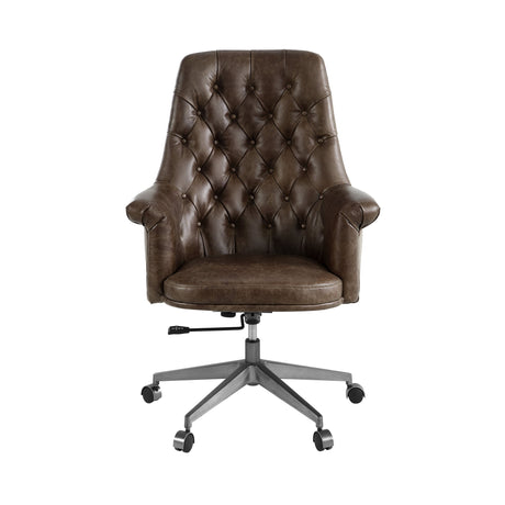 Dasan Dark Brown Top Grain Leather & Iron Swivel Office Chair