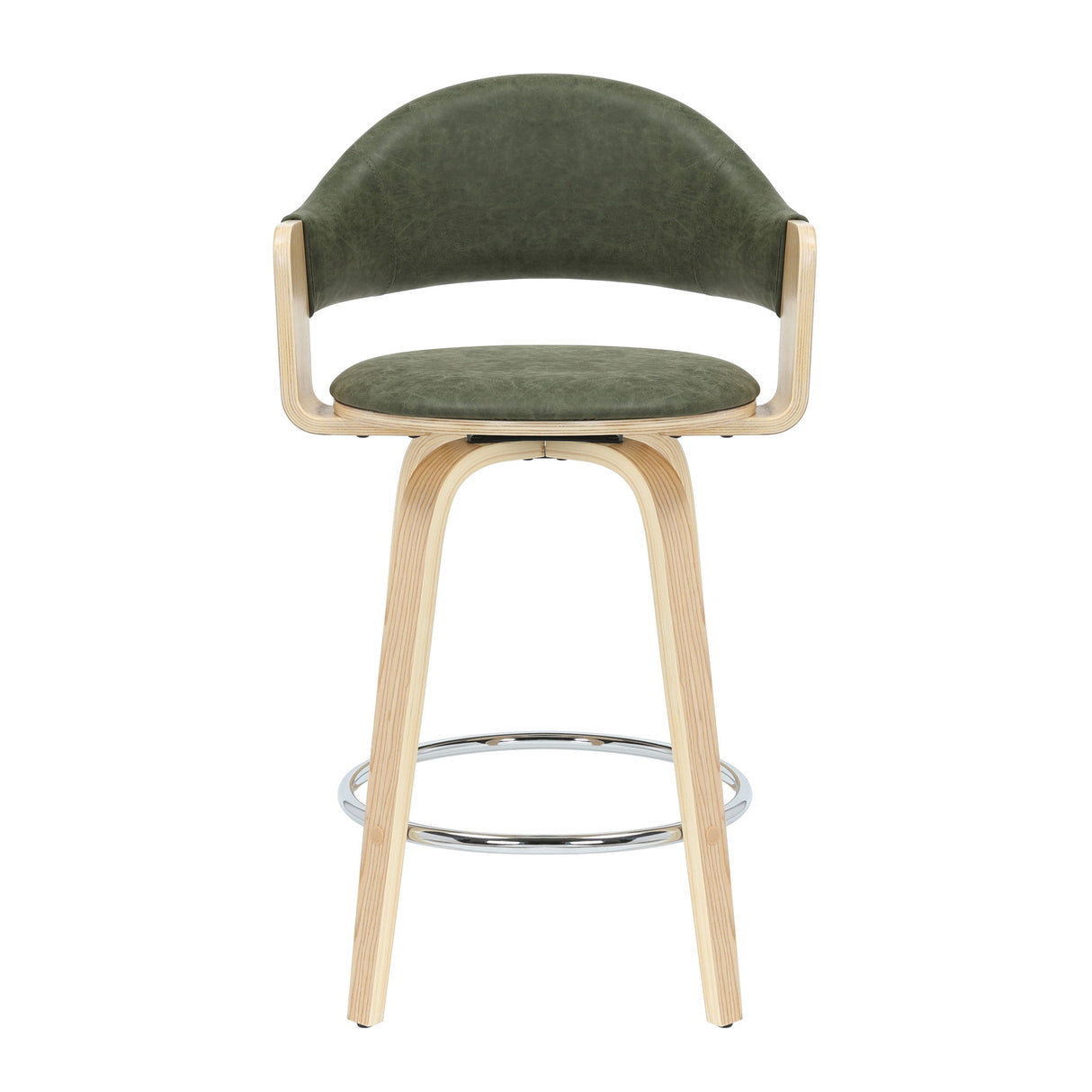 Daxton - Swivel Counter Height Round Back Wood Bar Stool With Faux Leather Seat