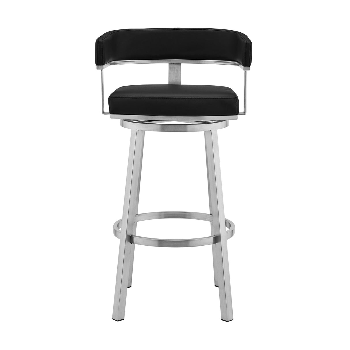 Lorin - 26" Faux Leather And Brushed Stainless Steel Swivel Bar Stool - Black