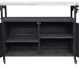Foldable Outdoor Kitchen Island With Lockable Wheels, Storage Cabinet And Towel Rack For Patio