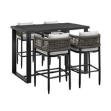 Alegria - Outdoor Patio 5-Piece Bar Table Set In Aluminum With Gray Rope And Cushions