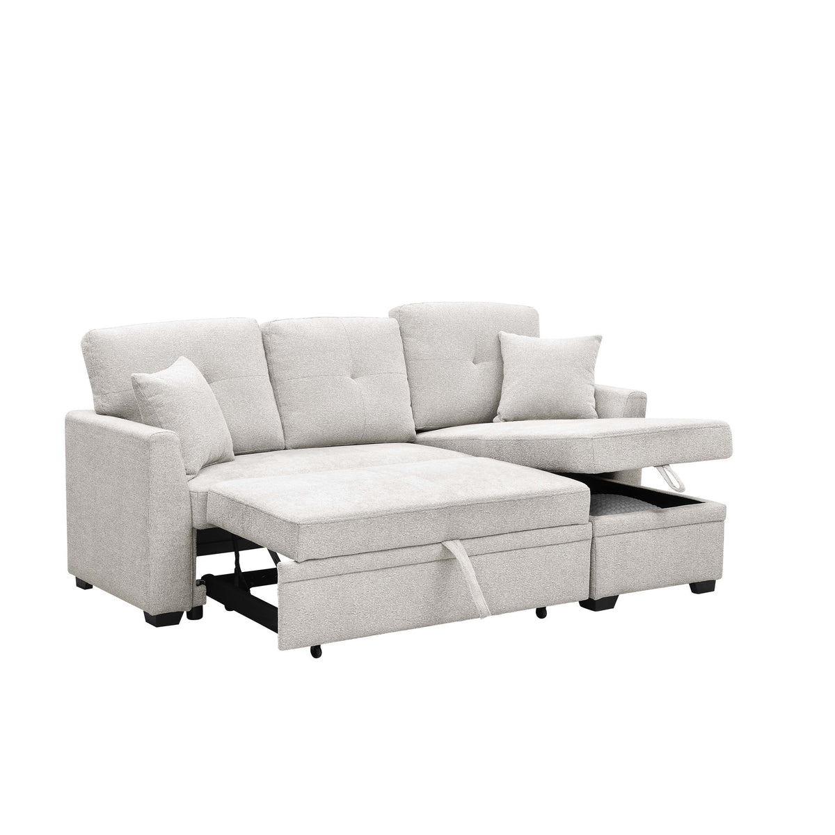 Upholstered Sectional & Pull Out Bed And Chaise Storage - Beige