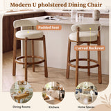Bar Stool With Curved Backrest, Rounded Edges, And Footrest (Set of 2) - Beige / Walnut
