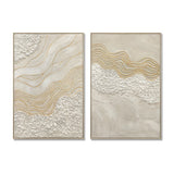 Framed Wall Art, Textured Canvas Painting With Accents, Decor For Living Room (Set of 2) - Antique White