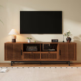 TV Stand, Entertainment Center With Slatted Doors, Cable Management, Soft Closing Hinges - Walnut