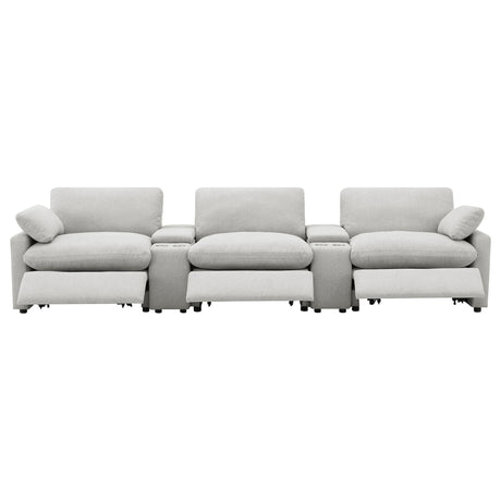 Hollander - 5 Piece Power Home Theater Seating Set With Reclining Comfort And Dual Storage Consoles - Gray