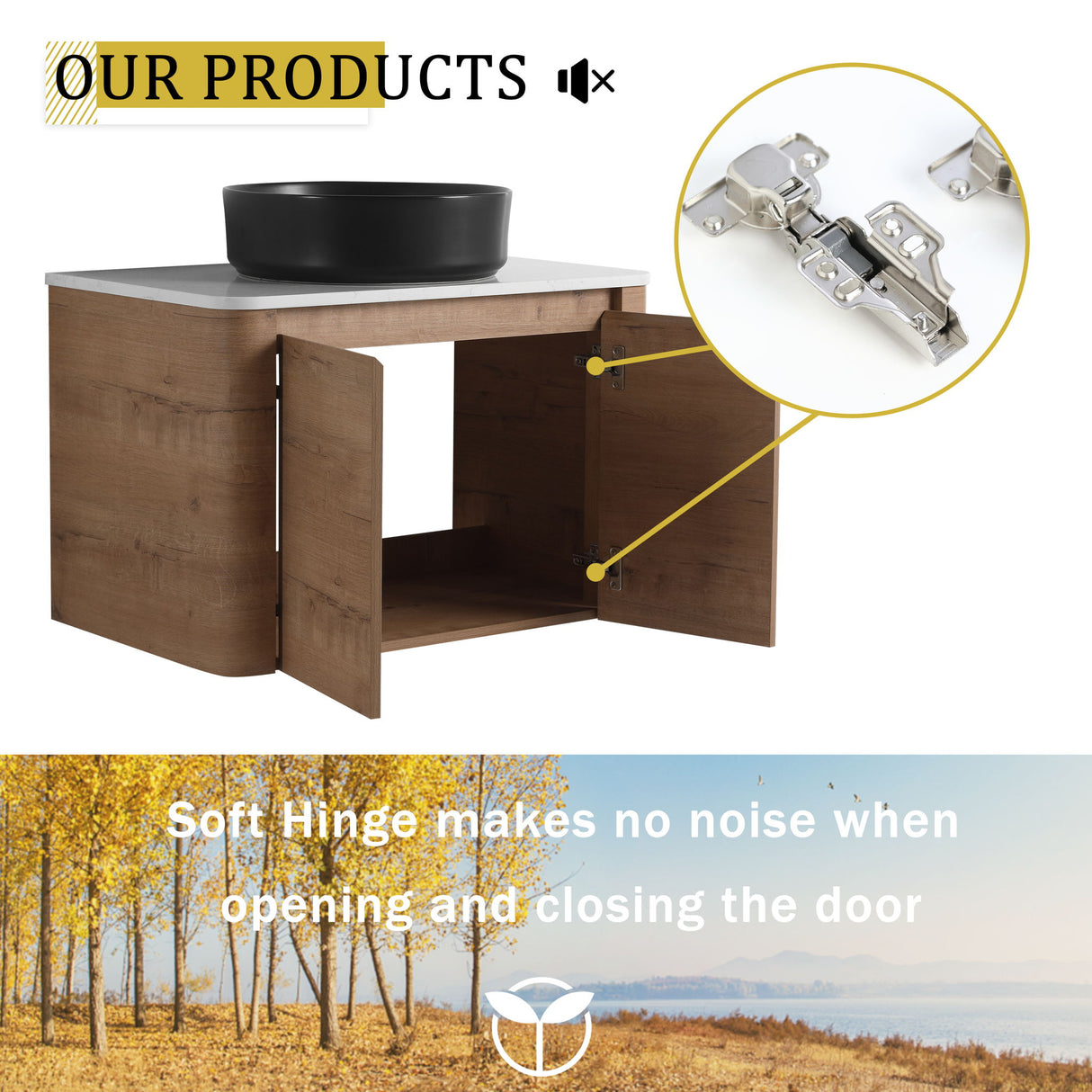 Wall Mounted Bathroom Vanity With Art Sink, 1 Storage Shelf, Soft Close Door