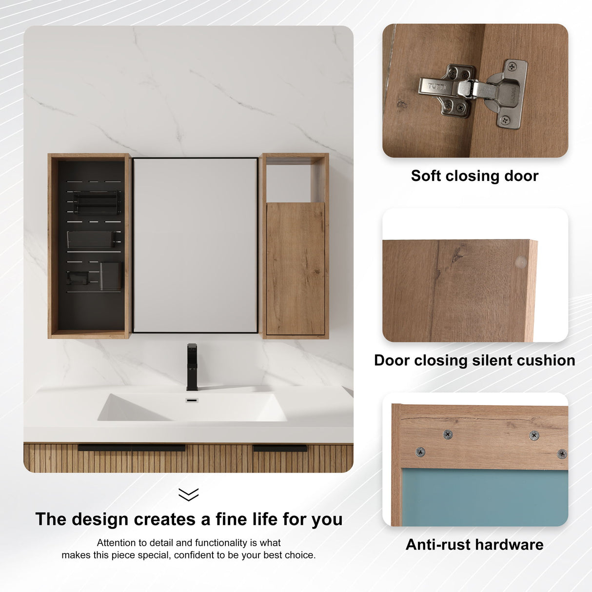 41.3" Wall Mounted Cabinet With Storage, Medicine Cabinet With Door And Adjustable Shelves - Imitative Oak