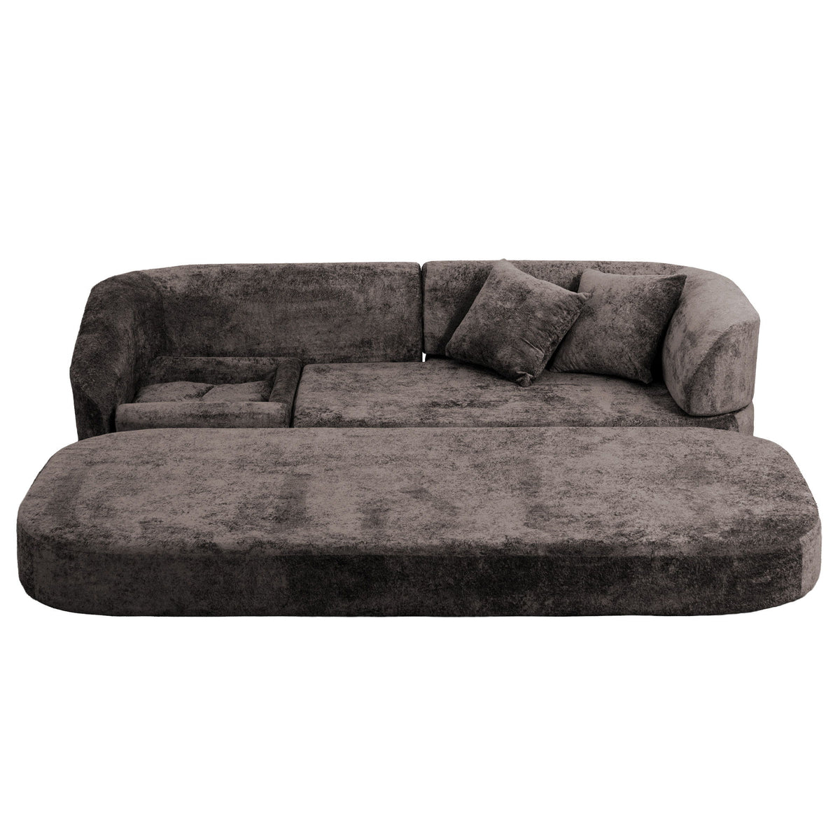 3 Seater Sofa With Built In Pet Bed Nook, Curved Design And 2 Throw Pillows