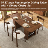 Dining Set With 4 Chairs, Table With Drawers & Open Shelf - Walnut