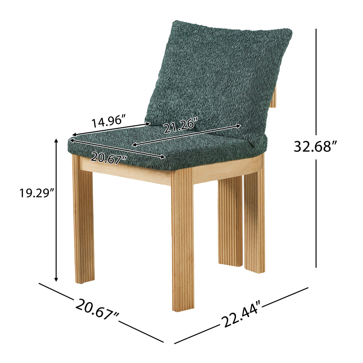 5 Piece Indoor Dining Set With Fluted Table Upholstered Chairs - Green / Natural