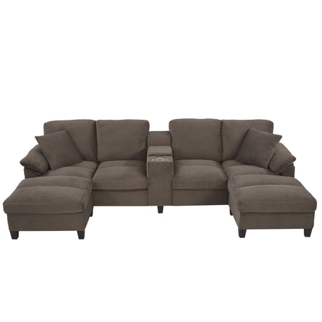 Modern U - Shaped Sectional Sofa With Storage Ottomans, USB Ports, And Cup Holders