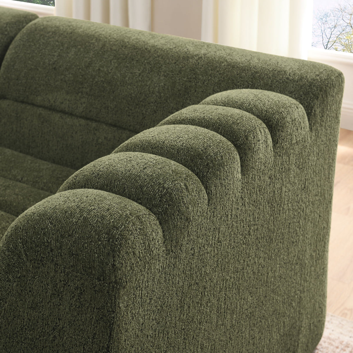 U-Shaped Modular Sectional Sofa With Chaise And Movable Ottoman With Wave-Shaped Armrest