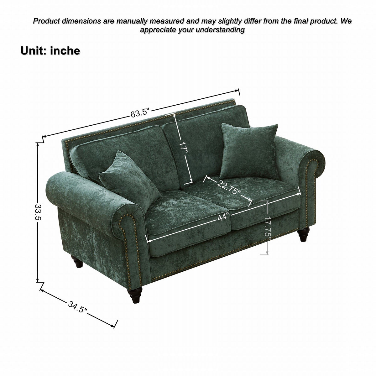 Modern 3 And 2 Seater Sofa With Rolled Arms, Tufted Upholstered Couch