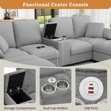 Modern U - Shaped Sectional Sofa With Storage Ottomans, USB Ports, And Cup Holders