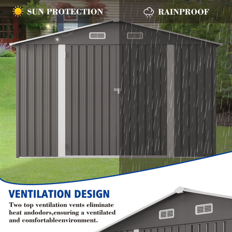Metal Storage Shed Garden Building Large Waterproof Tool Shell Gray