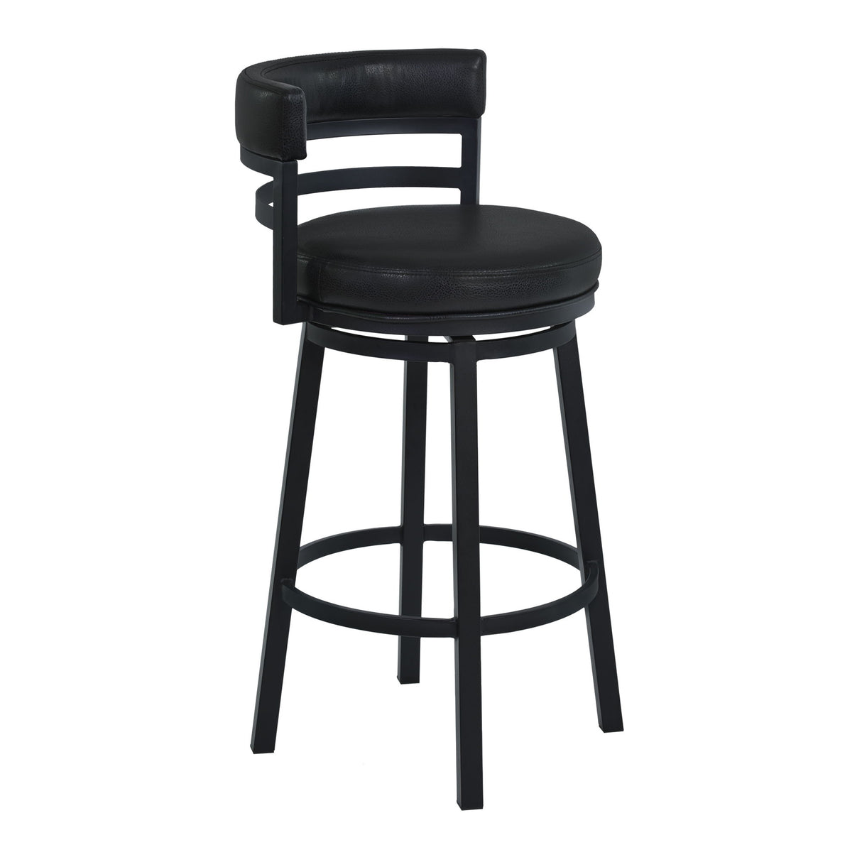 Madrid - 30" Bar Height Metal Swivel Barstool - Ford Black Pu And Black Finish