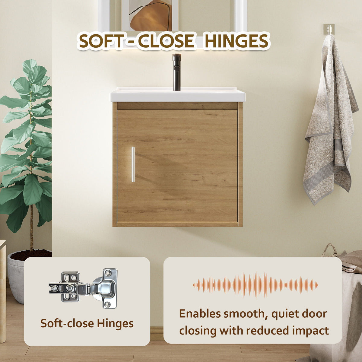 Floating Bathroom Vanity Combo, Wall Mounted Cabinet With Sink & Soft Close Doors For Small Bathrooms