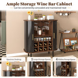 Fluted Wine Bar Cabinet With 8 Grid Wine Rack, 5 Level Adjustable Shelves, 2 Glass Holders