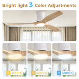 52" Ceiling Fan With Light, Dimmable DC Reversible Motor, 3 Blades