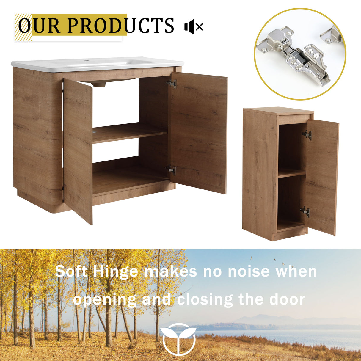 Soft Close Door Freestanding Bathroom Vanity With Sink, 1 Small Storage Cabinet