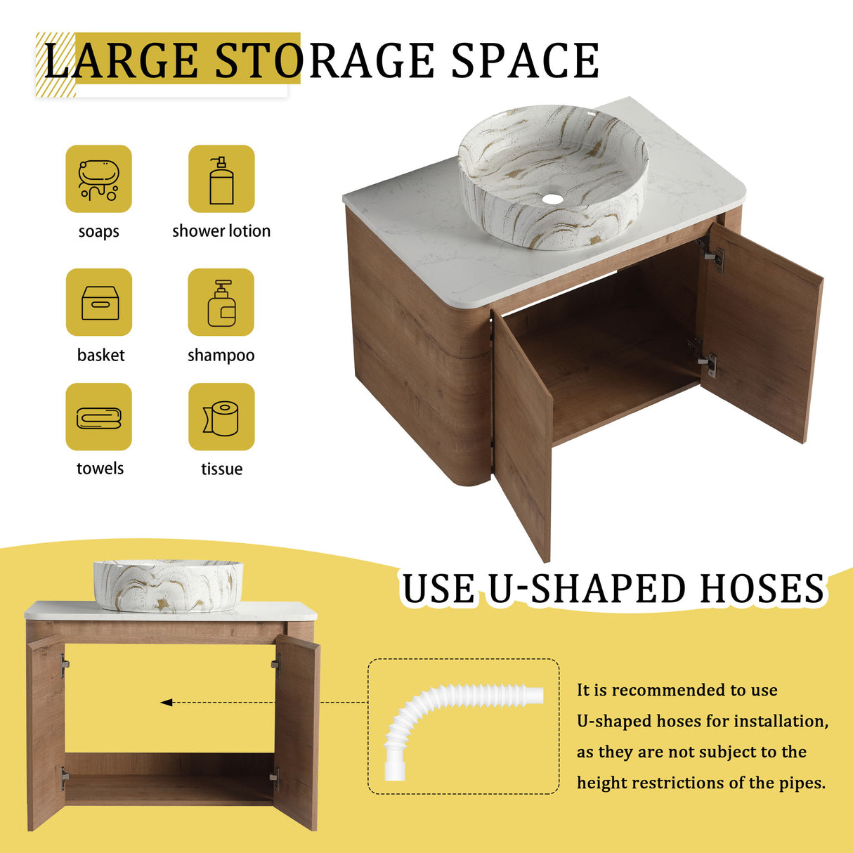 Wall Mounted Bathroom Vanity With Art Sink, 1 Soft Close Door
